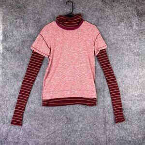 Free People Top Womens Small Red Striped Piper Twofer Turtleneck Long Sleeve